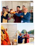 दुर्गा सप्तशती और सुंदरकांड पाठ के बीच श्री लक्ष्मी नारायण मंदिर के प्रवेशद्वार पर पांच सुंदर कलश स्थापित